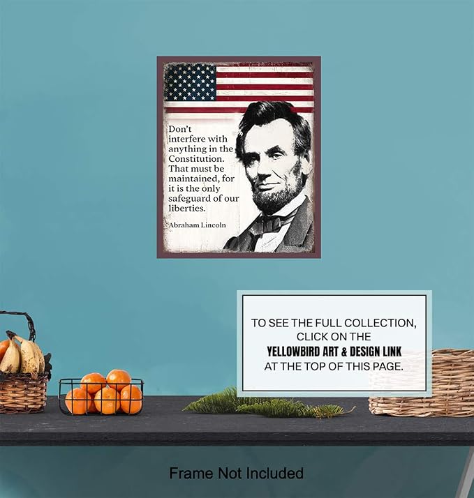 Abraham Lincoln Poster - 8x10 Inspirational Quote - American Flag Decor - Abe Lincoln Gifts - Patriotic Decor for Home or Office - Rustic American Wall Art - US Constitution Art