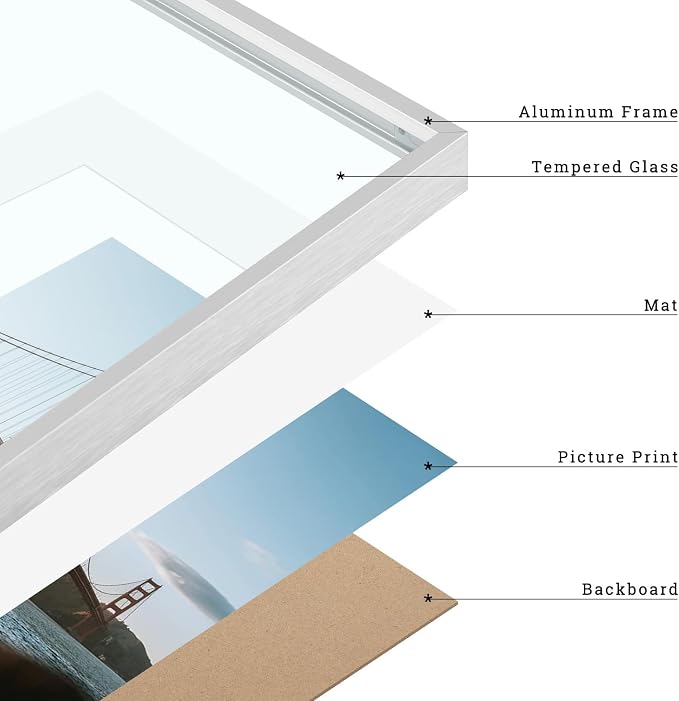 Frametory 13x19 Silver Aluminum Metal Picture Frame Mat for 11x17 Glass