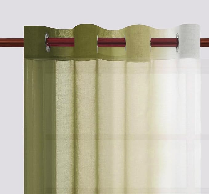 DWCN Faux Linen Ombre Sheer Curtains - Semi Voile Gradient Sheer Curtains Bedroom and Living Room Drapes, Set of 2 Grommet Top Window Curtain Panels, 52 x 72 Inch Length, Olive Green