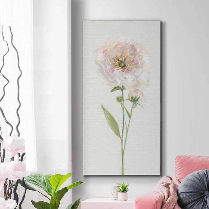 Renditions Gallery Canvas Floral Wall Art Modern Decorations Paintings Single Stem Peony Glam Romantic Artwork Canvas Wall Hanging for Bedroom Office Kitchen Prints - 12"x24" LT43