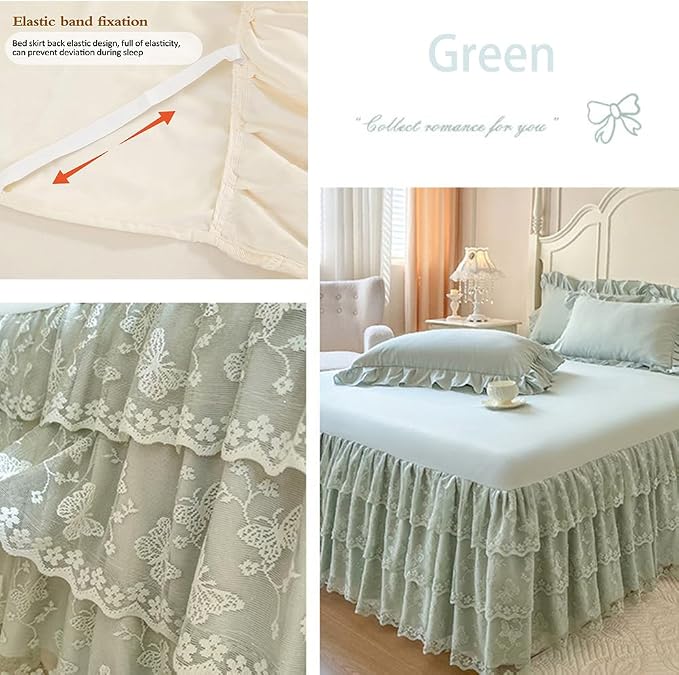 Lace Bed Sheet for Queen/King Bed - 17in. Drop, Easy Fit Ruffle Bedskirt Wrap Around Bed Skirt, Anti Wrinkle & Fade Resistant