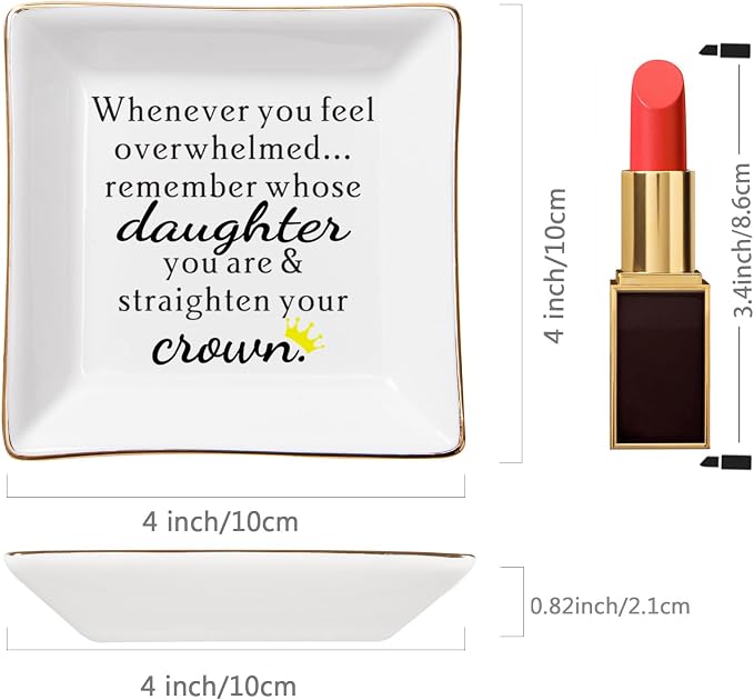 Piudee Daughter Gift from Mom, Gifts for Daughter Ring Dish - When You Feel Overwhelmed...Straighten Your Crown, Christmas Birthday Gift for Daughter Adult Valentines Wedding Mothers' Day Gifts