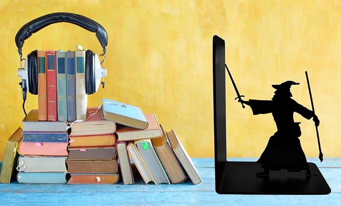 Decorative Bookends - Metal Book Ends - Black Finish - Wizard bookends Magical Bookends - 7" Tall bookends Heavy Bookends for Shelves