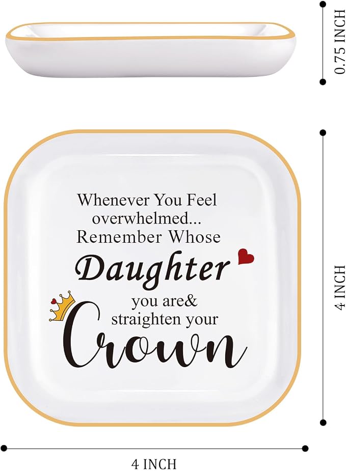 PUDDING CABIN Daughter Gifts from Mom Dad Straighten Your Crown Ring Dish Gifts for Daughter Adult Birthday Mother's Day Graduation Christmas