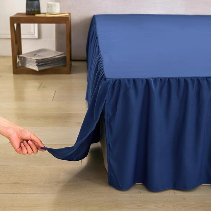 Bed Skirt Full Size Ruffled Bed Skirt, 18'' Full Dust Ruffle Bed Skirts | With Split Corners, Dust Ruffle with Platform, Microfiber, Breathable, Soft, Easy Fit, Navy Blue