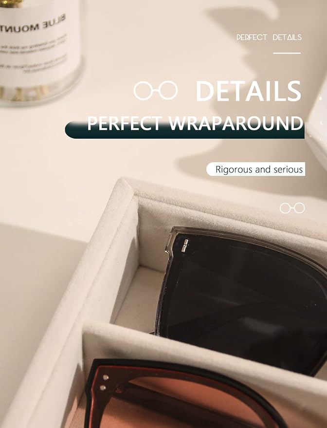 Coward Sunglass Organizer, Beige Velvet Glasses Trays - Eyeglasses Watches Jewelry Display - Men Women (8 Grids) (Pack of 2)