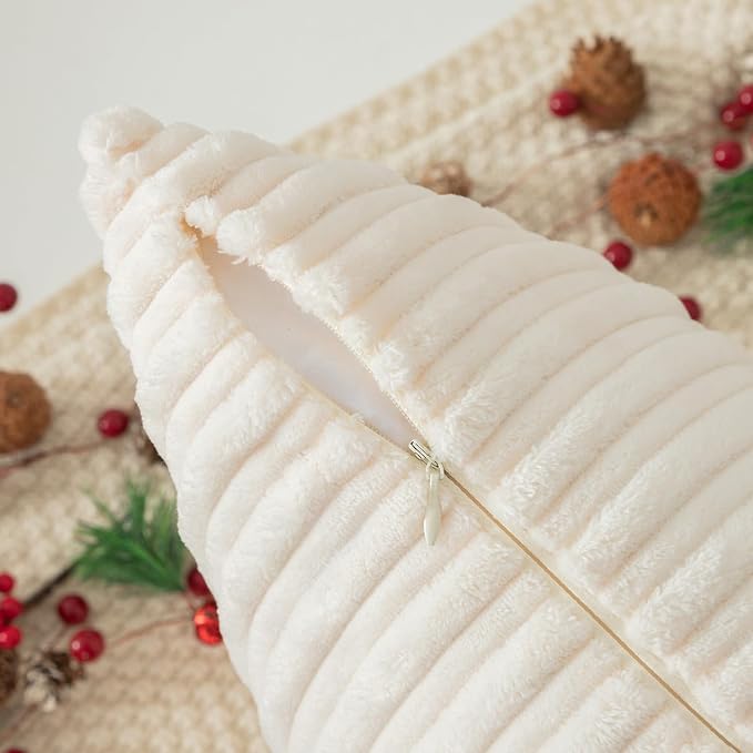 Kevin Textile Striped Corduroy 16”x16” Pillow Covers 2 Pack, Cream White