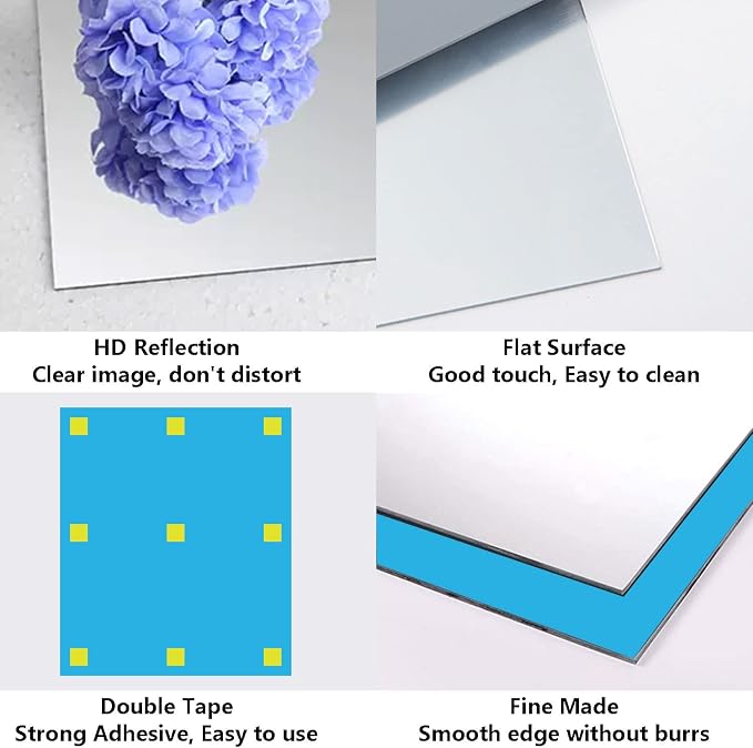 A2 Acrylic Mirror Sheet for Wall, 16.5 x 23.2 x 1Pcs | Large Rectangular Mirror Tiles Frameless Wall Mounted Mirror Self-Adhesive Mirror Stickers for Vanity Bedroom Home Decor