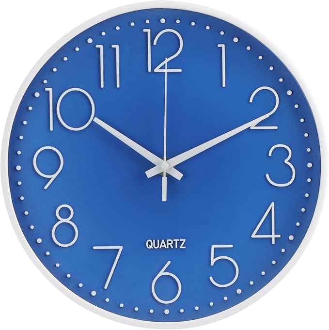 Wall Clock Non-Ticking Silent Modern Simple Style Round Decor Clock Stereoscopic Dial Quartz Wall Clocks for Home/Office/School/Living Room/Bedroom/Kitchen (Dark Blue, 8inch)