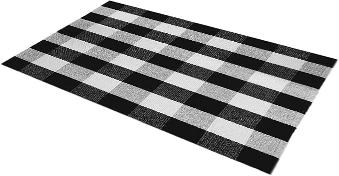 Levinis Buffalo Check Rug 3' x 5' - Retro Farmhouse Lattice Area Rugs - Black and White Checkered Plaid Rug for Front Porch/Kitchen/Bedroom, 35.4" x 59"