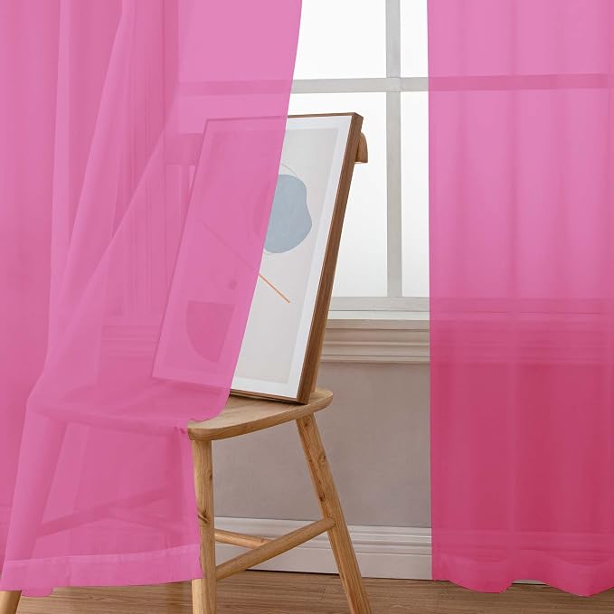 Simplebrand Hot Pink Sheer Curtains 63 Inch Length 2 Panels, Rod Pocket Solid Color Window Sheer Curtain Panels, Elegant Curtains & Drapes for Living Room, Bedroom 2 Panels (Ivory, 42" W x 63" L)