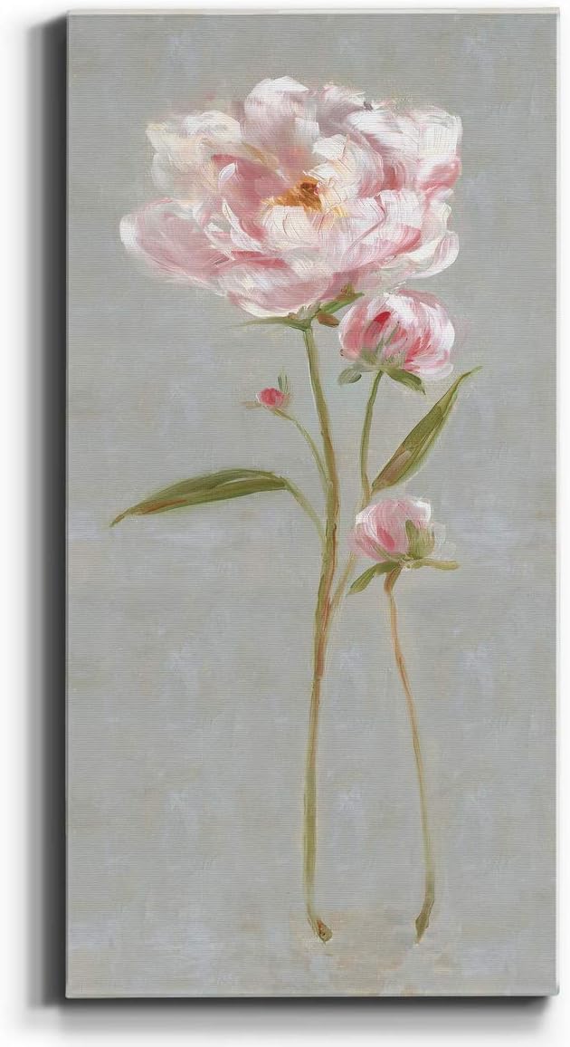 Renditions Gallery Canvas Nature Wall Art Home Paintings & Prints Magical Pink Peony Modern Romantic Abstract Canvas Glam Artwork Decorations for Bedroom Office Kitchen - 8"x16" LT43