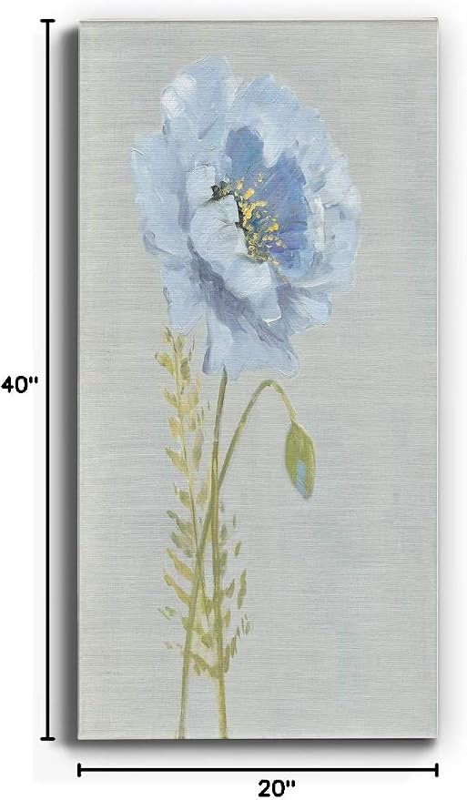 Renditions Gallery Canvas Floral Wall Art Nature Paintings & Prints Premium Jardin Bleu Modern Romantic Artwork Canvas Botanical Decorations for Bedroom Office Kitchen - 20"x40" LT43