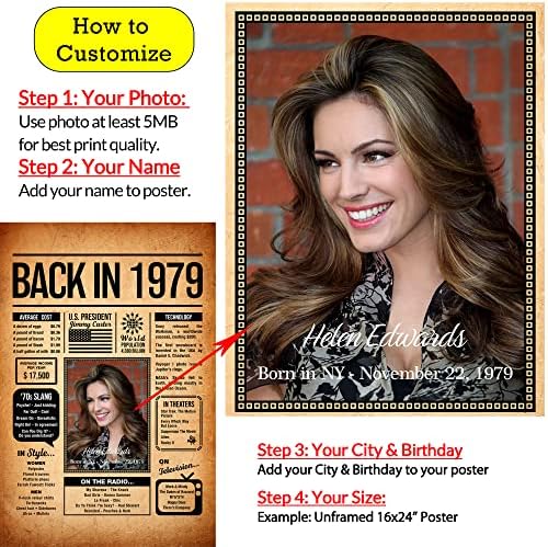 Back in 1979 Poster Sign, Personalized Birthday Gifts Idea, Custom 1979 Historical Birthday Newspaper, Born in 1979 Birthday Party Decorations, Fun Fact for the Day You Were Born, Decor Art Print