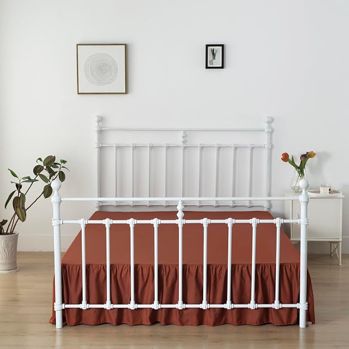 Bed Skirt Queen Size Ruffled Bed Skirts with Split Corners | 14 Inch Drop Dust Ruffle Bed Skirts with Platform, 14'' Queen, Rust