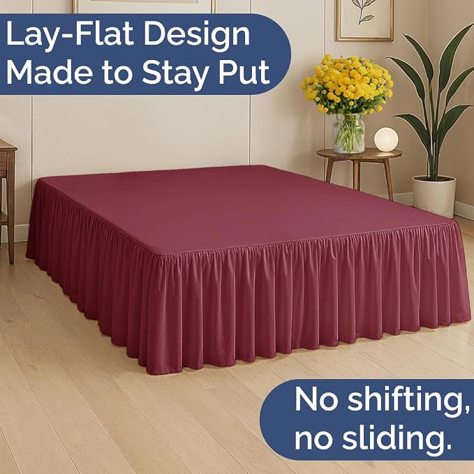 Bedskirt Queen Size Ruffle - Ruffled Bed Skirt - 12 Inch Drop - Burgundy | Bedskirt with Platform, Ultra-Soft Premium Hotel Quality, Wrinkle Free, Fade & Shrink Resistant, for Women, Men, Kids & Teens