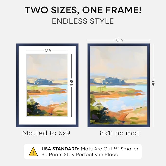 Homeforia 8x11 Blue Picture Frame, High-End Metal, 6x9 Mat, Glass