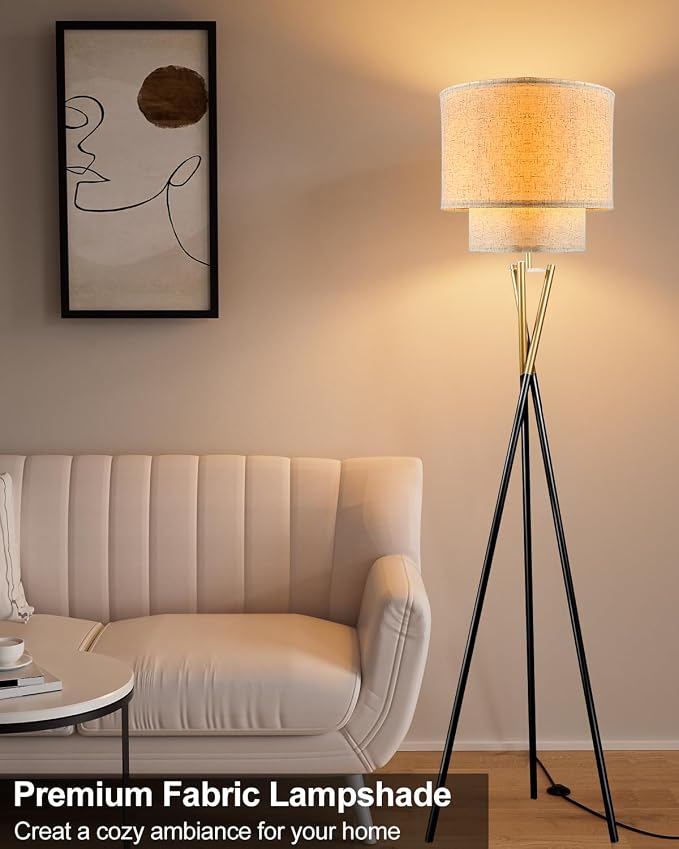 Lightdot Black Tripod Floor Lamp, Modern Floor Lamps for Living Room, Standing Lamp with Dual Drum, E26 Bulb Included, 67.7" Tall Floor Lamp for Bedroom, Home Office