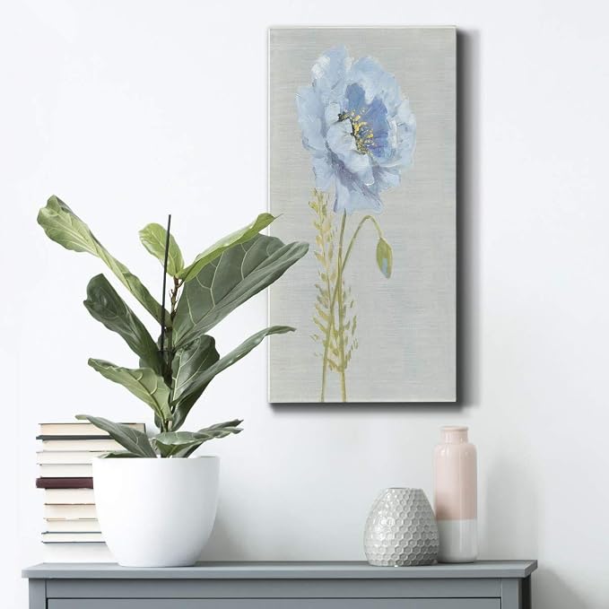 Renditions Gallery Canvas Floral Wall Art Nature Paintings & Prints Premium Jardin Bleu Modern Romantic Artwork Canvas Botanical Decorations for Bedroom Office Kitchen - 8"x16" LT43