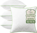 Ashler 18 x 18 Pillow Inserts Set of 4, Hypoallergenic Pillow | 100% Cotton Cover, 18 Inch Square, Interior Sofa Stuffer, Soft & Supportive, Decorative White Couch Pillow
