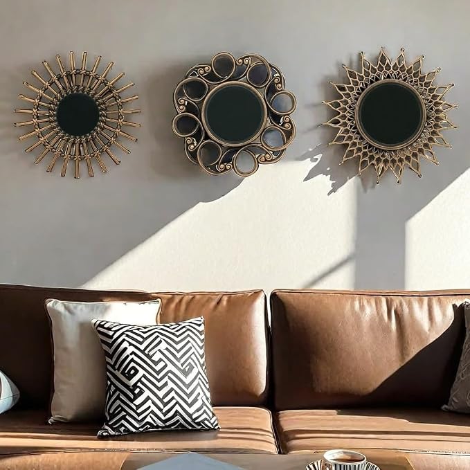 Retro Gold Mirrors for Wall Pack of 3. Round Mirrors. Decorative Mirrors.Small Wall Mirrors for Decor Home Decor.Plastic Frames.Glass Mirrors.Make Old Gold Color.NOT A Large Bathroom Vanity Mirror.