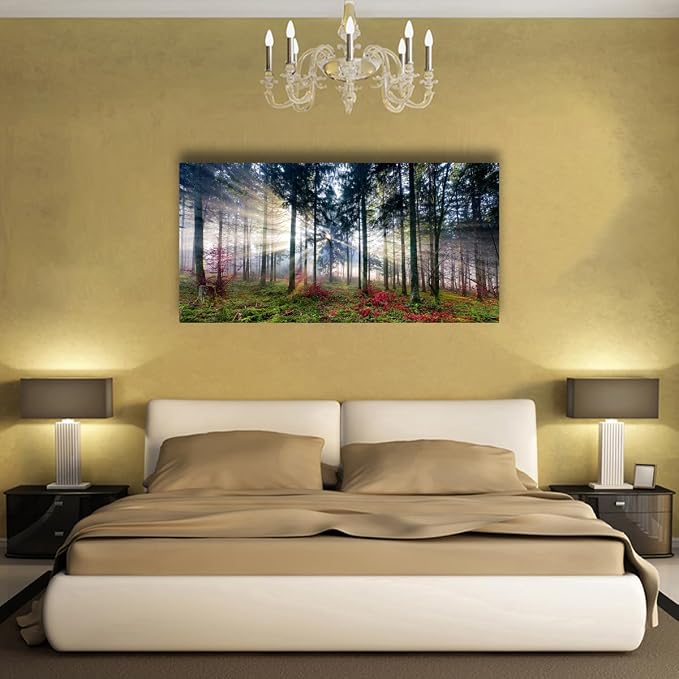 Nature Landscape Sunrise Tree Canvas Wall Art - 20x40 inches Wall Decoration for Living Room Forest Picture Artwork Painting Prints of Trees for Bedroom and Home Décor