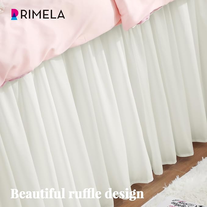 Dorm Bed Skirt Twin XL 42" Drop, College Dorm Essentials, Warm White | Solid ruffled, Wrap-around/elastic, Wrinkle & Fade resistant, with Adhesive Strips, Gift Packed, Machine Wash/Tumble Dry/Iron