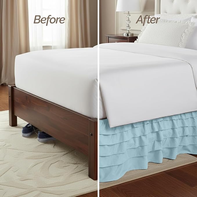 Elegant Comfort Luxurious Premium Quality 1500 Thread Count Wrinkle and Fade Resistant Egyptian Quality Microfiber Multi-Ruffle Bed Skirt - 15inch Drop, Full, Aqua Blue