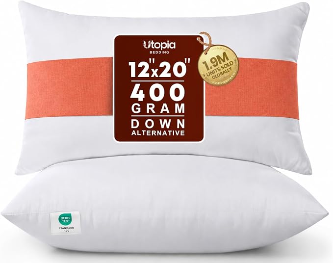 Utopia Bedding 12x20 Pillow Inserts, White Throw Pillows for Couch, 2 Pack | Indoor cushion inserts for bed, sofa & couch, Supportive & fluffy decorative pillows for everyday comfort, Set of 2, White