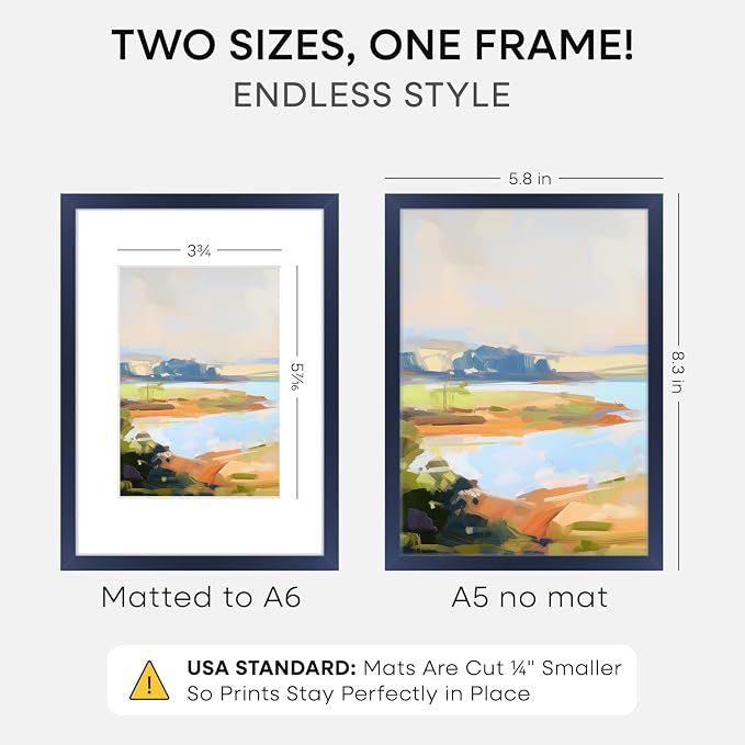 Homeforia A5 Blue Picture Frame, High-End Metal, A6 Mat, Glass