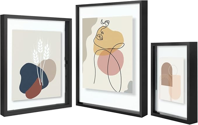 Golden State Art 7 Pack Aluminum Floating Frames Included 5x7 8x10 11x14 | Black, One 11x14 Two 8x10 Four 5x7 Frames, Wall Mount Display, Fit for Pictures, Pressed Flowers Any Size up to Frame Size