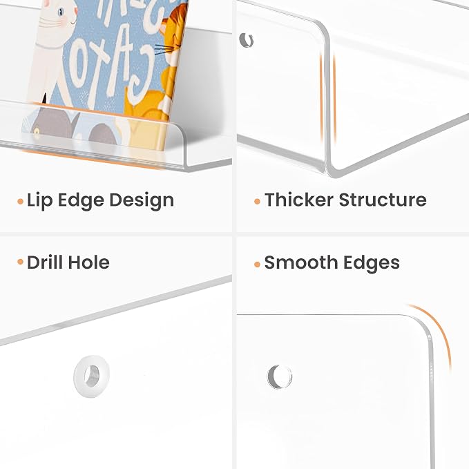 upsimples 15" x 4" Acrylic Shelves for Wall Storage and Organizer, 6 Pcs