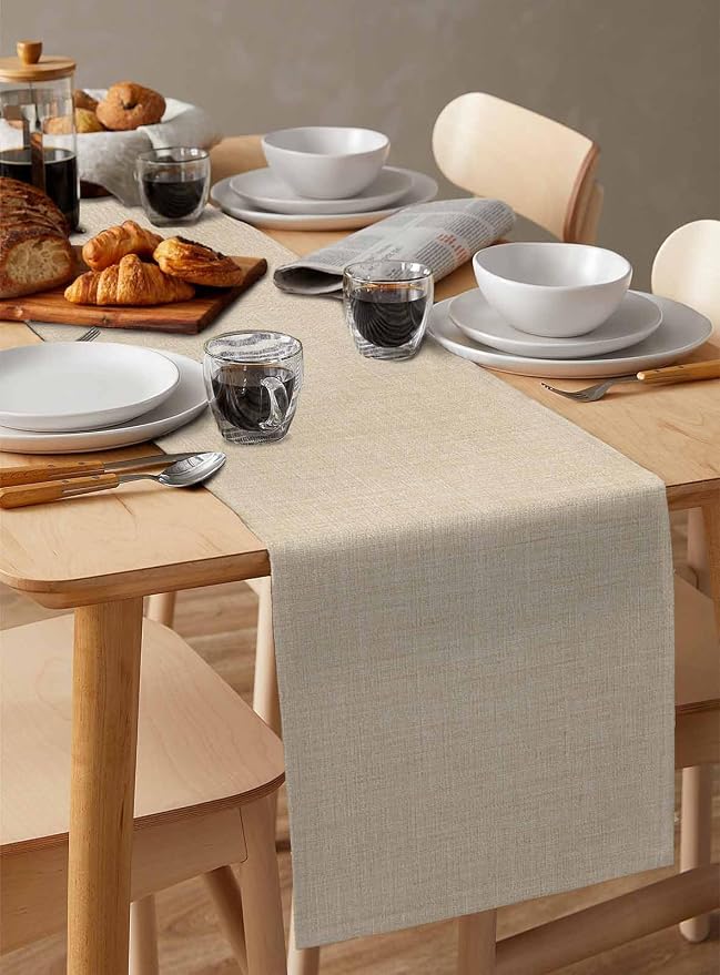 Beige Linen Bottom Table Runner 13x36 Inches Long Solid Color Farmhouse Cotton Linen Table Runner Burlap Style Farmhouse for Dinner Party Tabletop Decorations