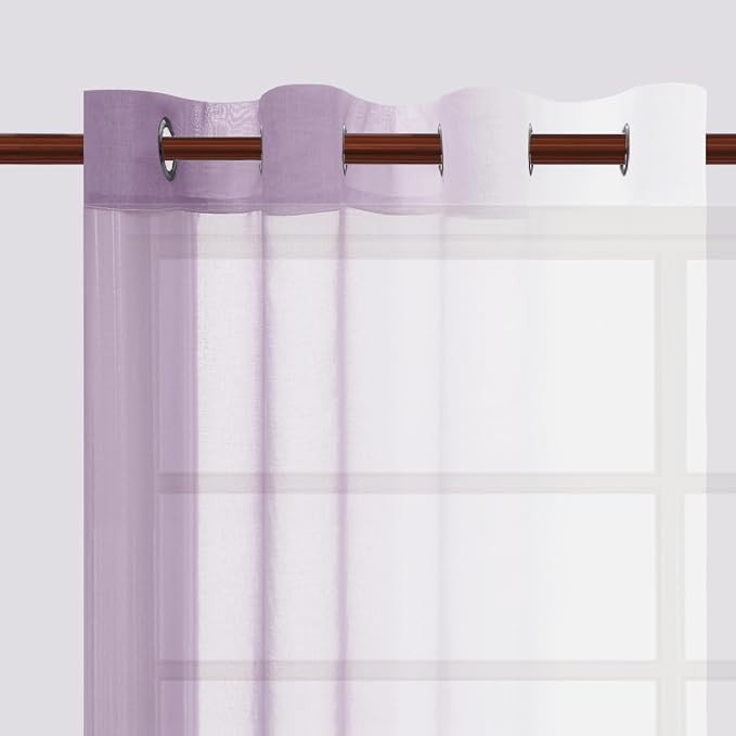 DWCN Lavender Faux Linen Ombre Sheer Curtains - 84 inches Long Gradient Semi Voile Curtains for Bedroom and Living Room, Set of 2 Grommet Top Window Curtain Panels, 52 x 84 Inches Long, Lavender