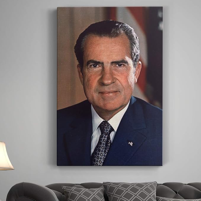 Renditions Gallery Richard Nixon Presidental Portrait Wall Art, Premium Gallery Wrapped Canvas Decor, Ready to Hang, 36 in H x 24 in W, Made in America Print