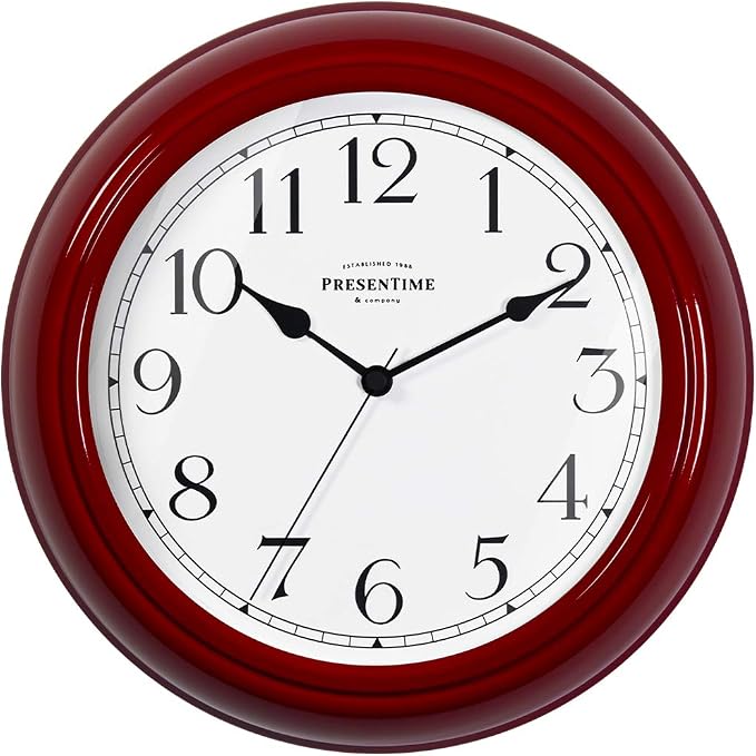 Presentime Chic Home Collection 10" Molly Clock | Silent No Ticking, Red Color. Modern Decorative Wall Clock for Kitchen, Kid's Room, Bathroom, Bedroom, and Office