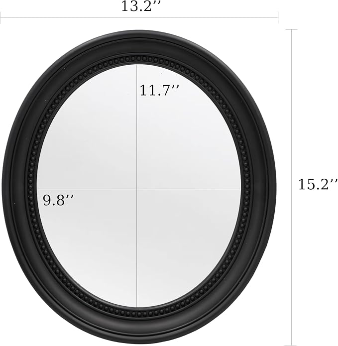 OIGUMR Bathroom Mirror Wall Mirror Decor Oval Mirror (Black, 15.2 x 13.2)