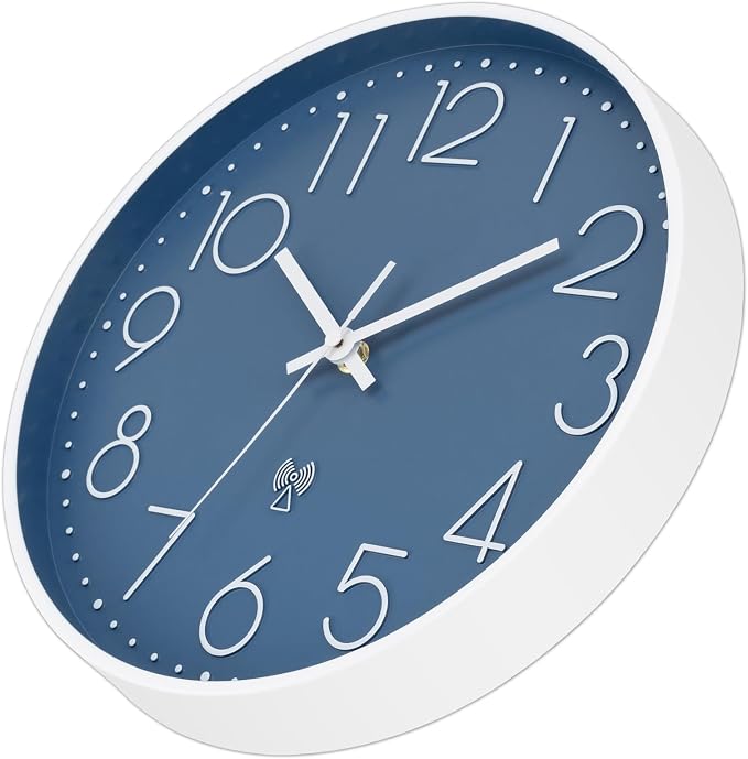 Foxtop 12" Atomic Wall Clock Battery Operated Modern Analog Clock, Cerulean | Round, Sets Automatically, Easy to Read, Office, Classroom, Bedroom, Kitchen, Living Room
