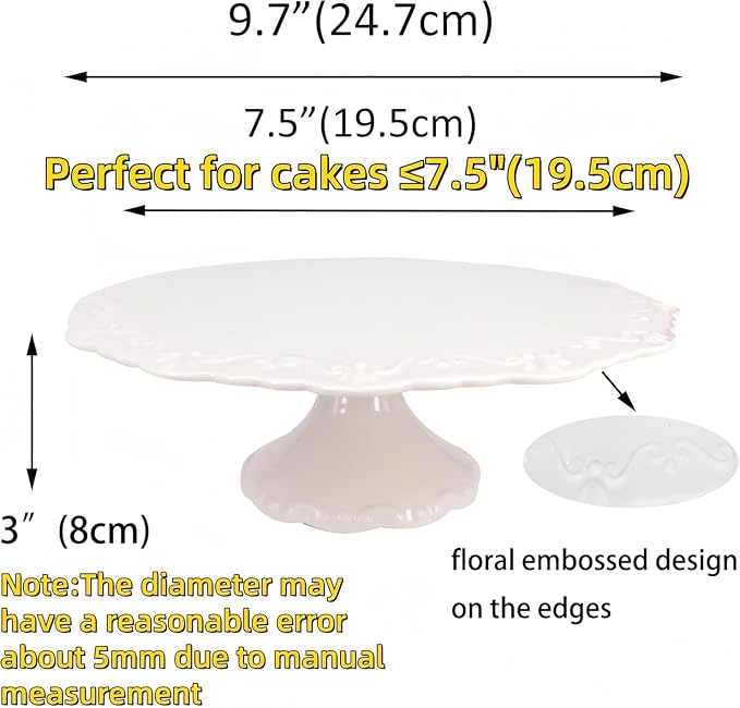 Round White Ceramic Cake Stand 8 Inch, Decorative Cupcake Stand, Dessert Display Plates for Snacks and Cookies, Baby Shower, Birthday, Wedding Party Decor