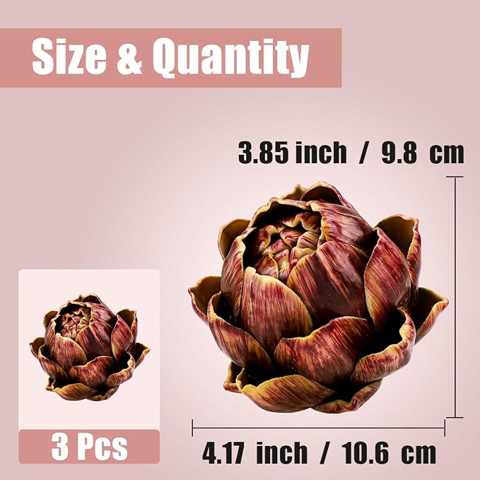 3pcs Large Faux Artichokes Decoration, Red Artificial Artichoke