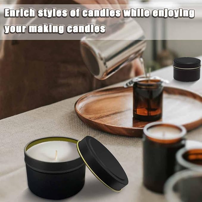 24 Pack 5 oz Candle Tins with Lids, Bulk Black Metal Jars for Candle Making