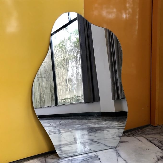 Irregular Wall Mirror Set Frameless Glass Mirror Modern Decorative Mirror for Bedroom Living Room Dressing Table Entryway Space Saving(33x40cm)