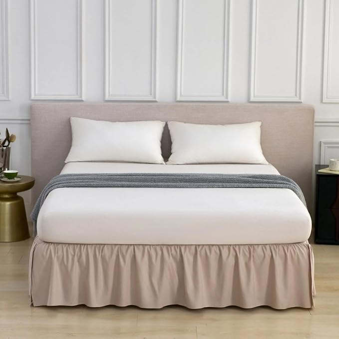 Bed Skirt Queen Size Ruffled Bed Skirt, 16'' Queen Dust Ruffle Bed Skirts | With Split Corners, Dust Ruffle with Platform, Microfiber, Breathable, Soft, Easy Fit, Almond