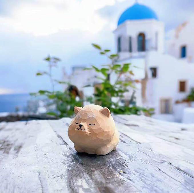 Hand Carved Red Shiba Inu Figurine with Round Wood Base – Cute Chubby Shiba Wooden Dog Statue, Handmade Desk Decor, Adorable Collectible Sculpture, Unique Gift for Dog Lovers & Pet Owners