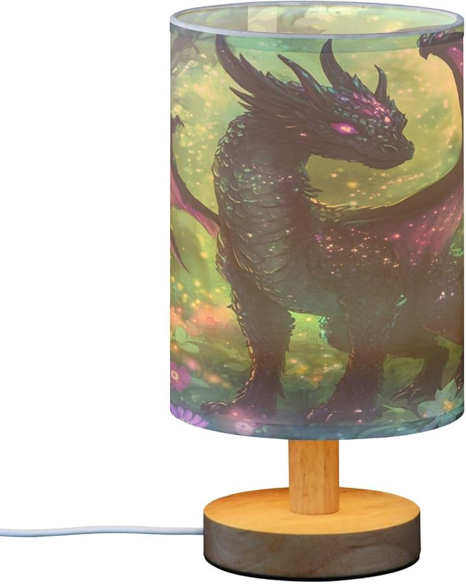 ALAZA Winged Dragon Blossom Flower Decor Bedside Table Lamp with USB Port for Bedroom Nightstand Office Desk LED Bulb Included