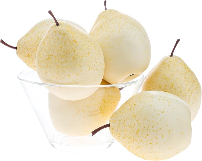6 Pack Artificial White Pears, Fake Fruit for Fruit Bowl Decor