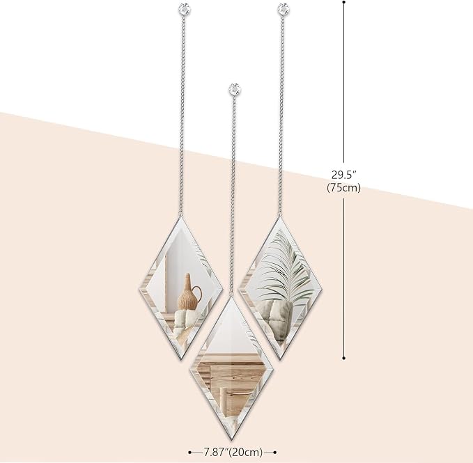 yshengood Diamond Wall Mirror Set of 6 Pcs, Silver Wall Decor Mirrors Small Glass Decor Wall Mirrors for Living Room and Bedroom Decoration