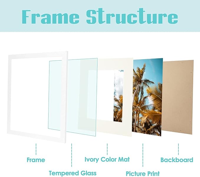 Frametory 12 Pack 11x14 White Picture Frame with Glass Ivory Mat for 8x10
