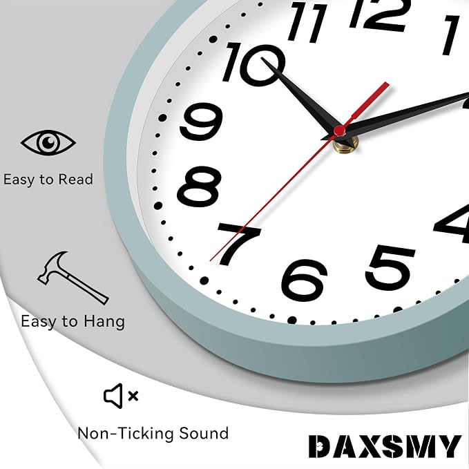 Roymnie 12 Inch Wall Clock, Battery Operated Silent Non Ticking | Blue Gray analog wall clock; bold numerals for easy reading; silent non-ticking; 1 AA battery (not included); for classroom