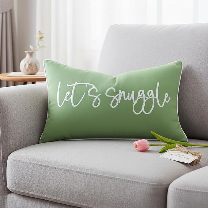 Sunkifover Let's Snuggle Decorative Lumbar Pillow Cover 12"x20" Sage Green